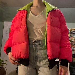 Vintage Columbia Reversible Neon Pink n’ Green Puffer/Ski Jacket